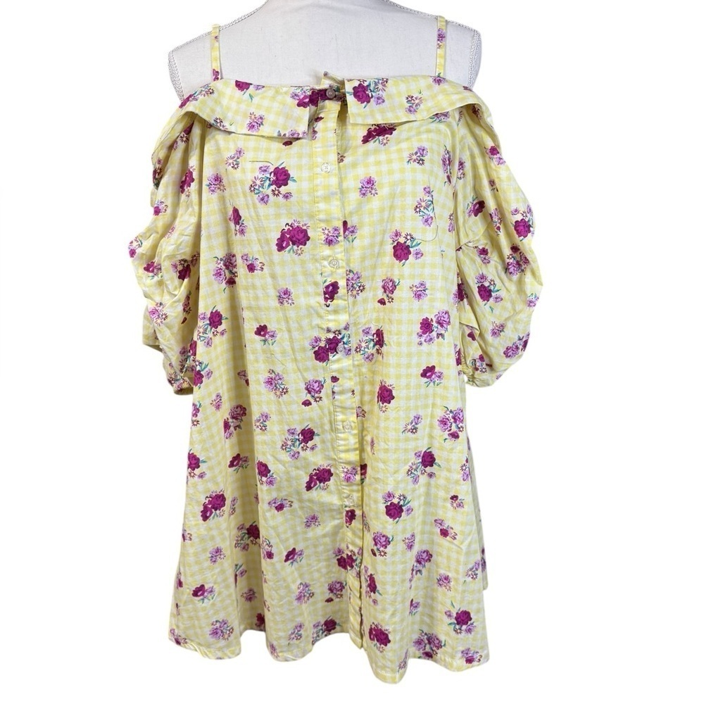 No Comment Gingham Floral Off Shoulder Dress